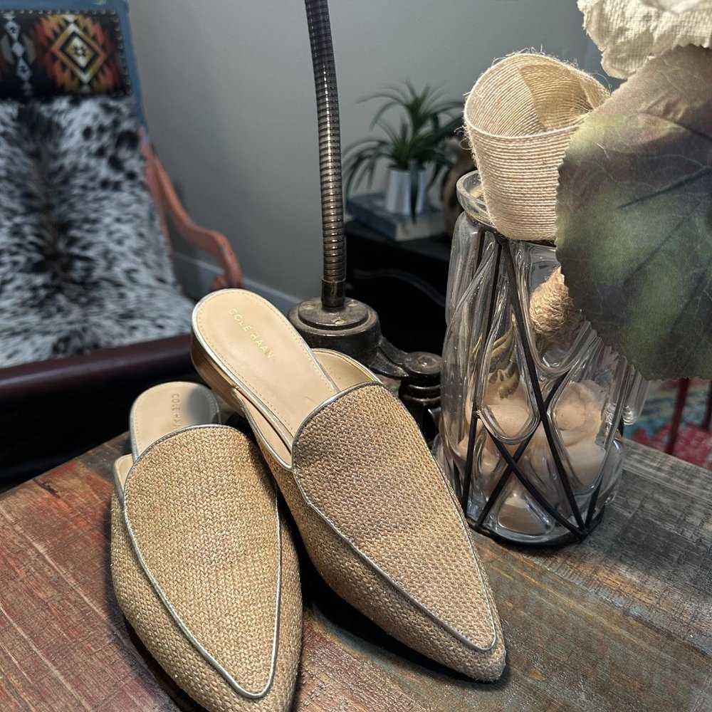 Cole Haan women's Piper Mule - Gold with Edging on heel